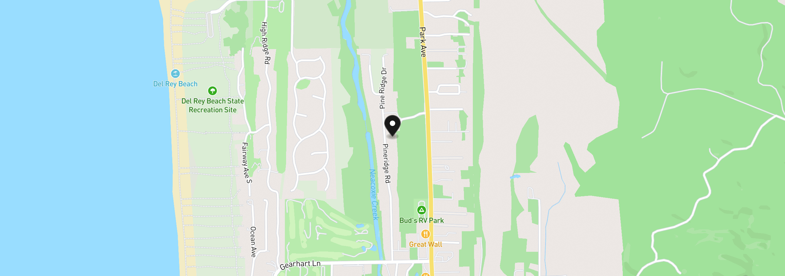 Map showing the location of 2627 Pine Ridge Dr, Gearhart, OR 97138