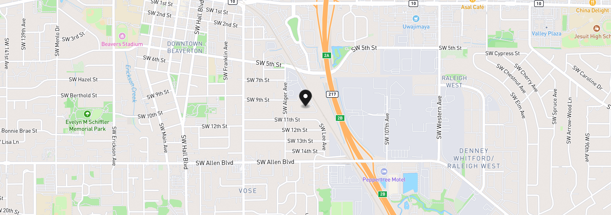 Map showing the location of 5482 SW Alger Ave F15, Beaverton, OR 97005