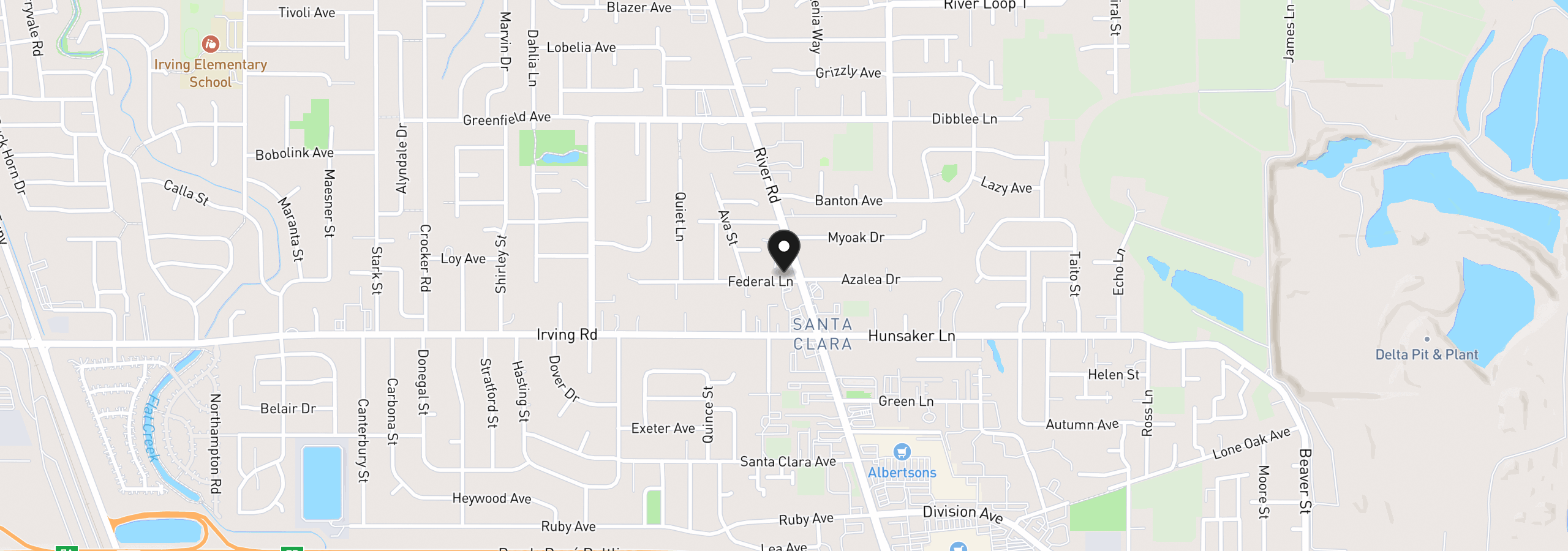 Map showing the location of 55 Federal Ln, Eugene, OR 97404