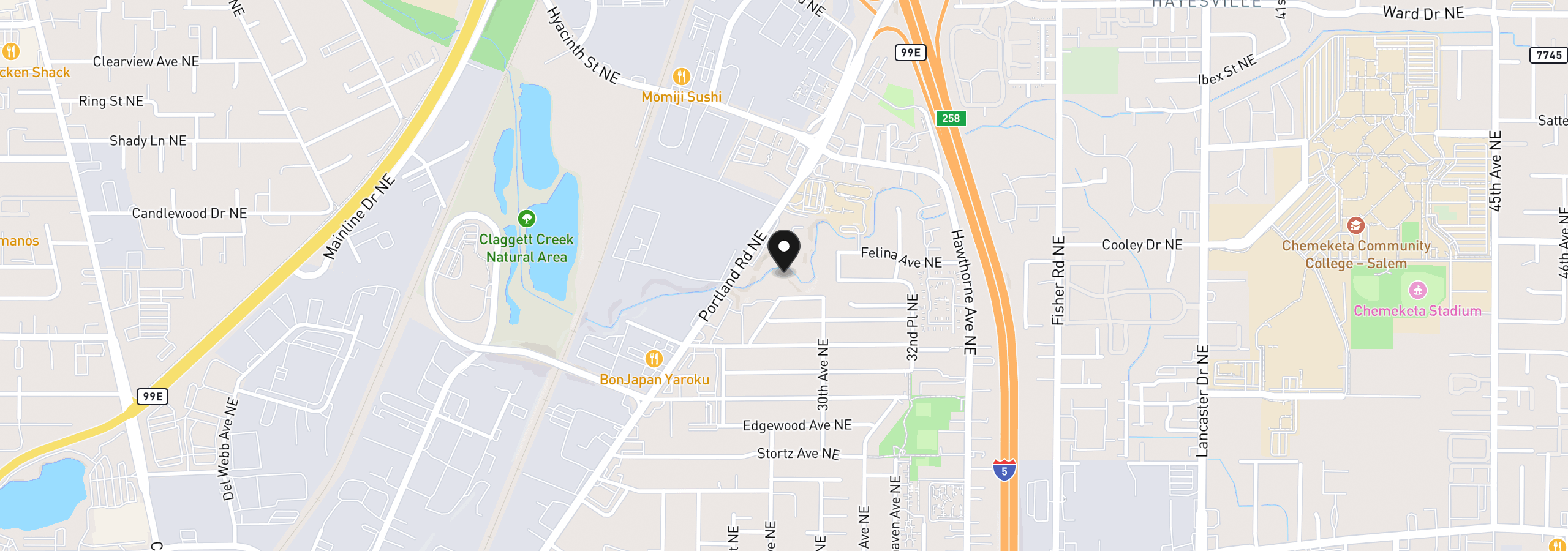 Map showing the location of 2557 Hummingbird St NE, Salem, OR 97301