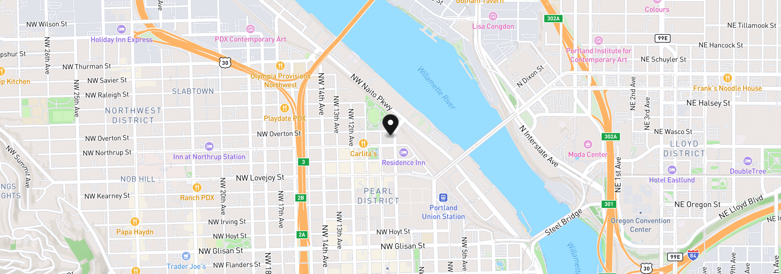 Map showing the location of 1255 NW 9th Ave 907, Portland, OR 97209