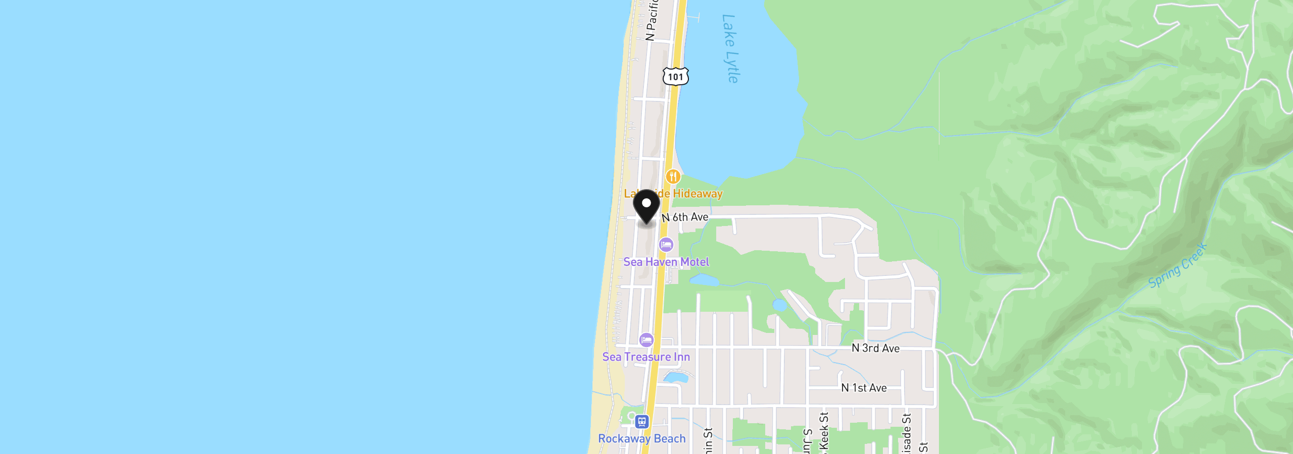Map showing the location of 553 N Miller St, Rockaway Beach, OR 97136
