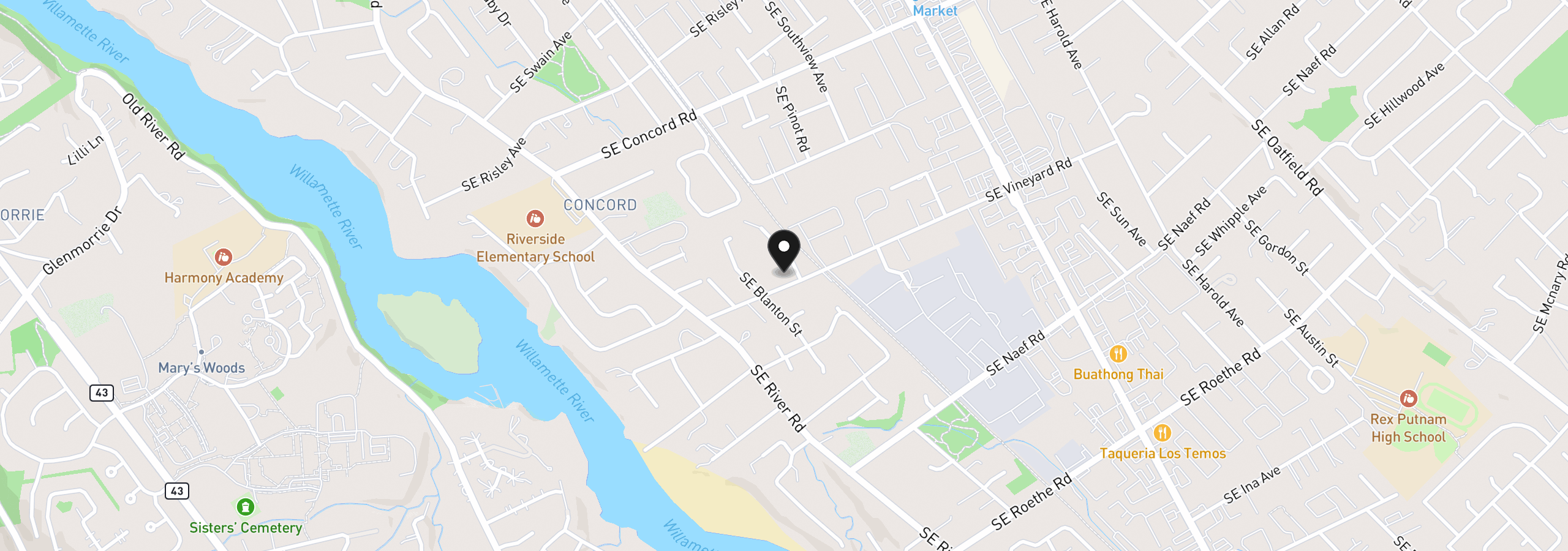 Map showing the location of 3107 SE Vineyard Rd, Milwaukie, OR 97267