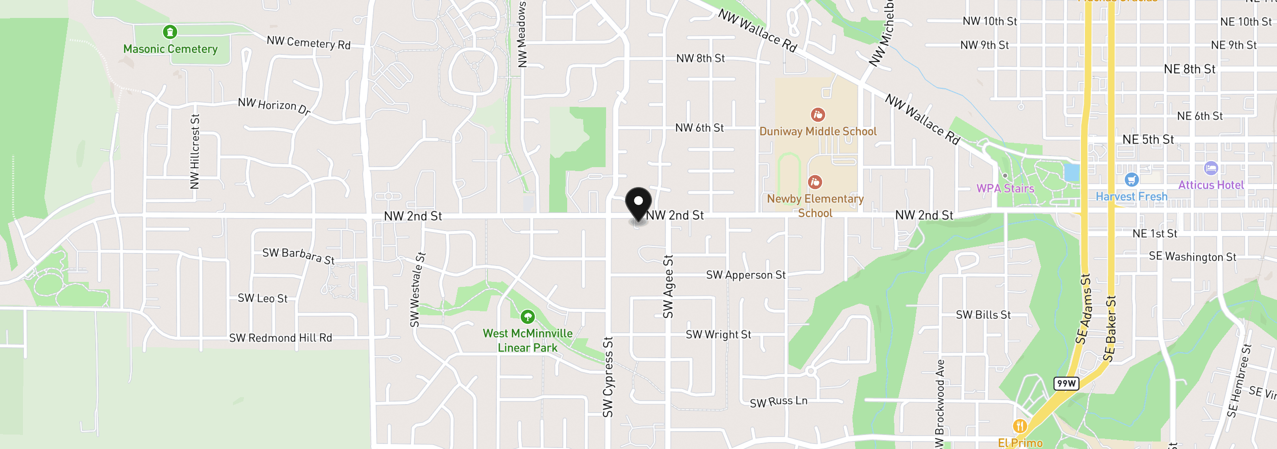 Map showing the location of 1710 SW 2nd St, McMinnville, OR 97128