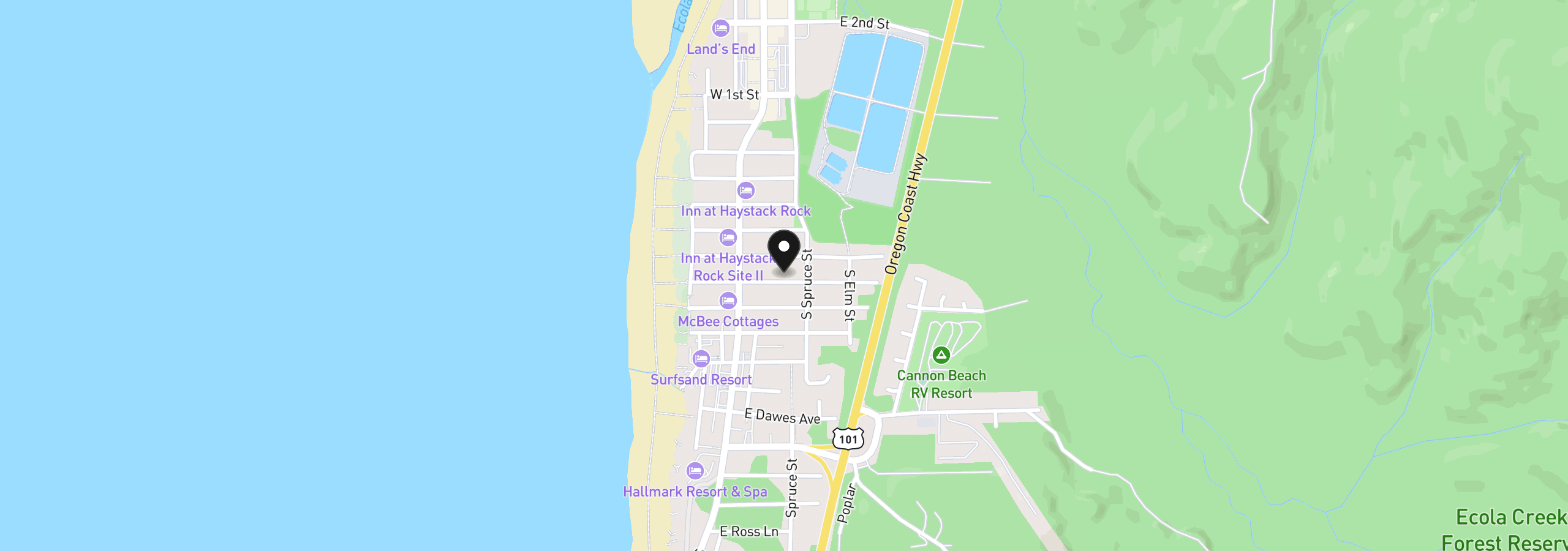 Map showing the location of 180 E Jackson St, Cannon Beach, OR 97110