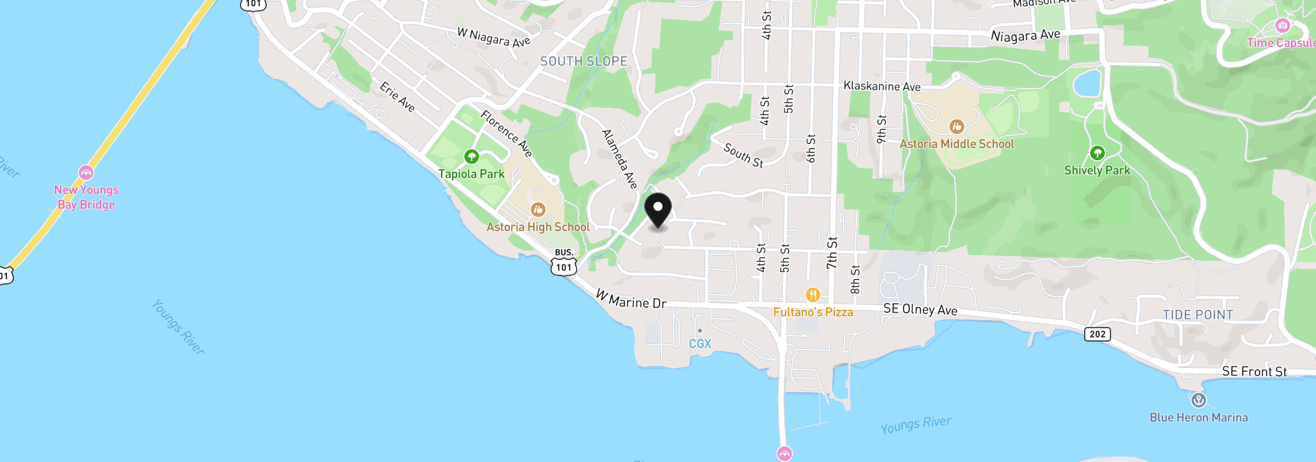 Map showing the location of 343 Cumberland St, Astoria, OR 97103