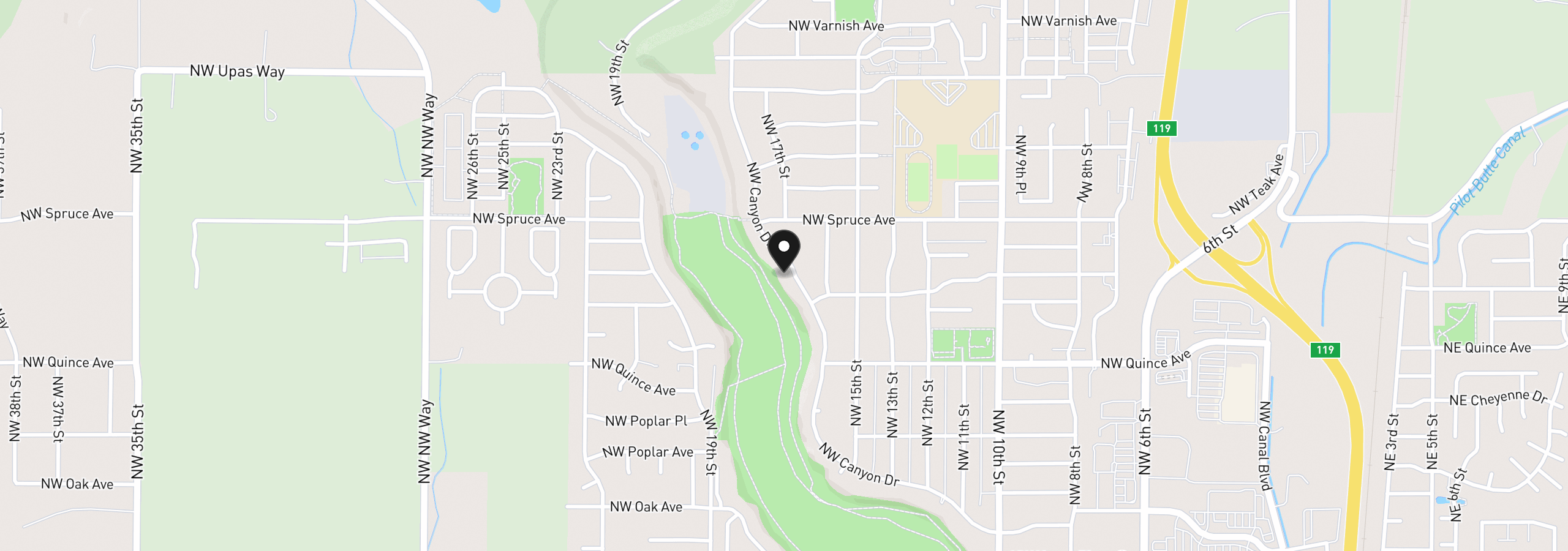 Map showing the location of 2635 NW Canyon Dr, Redmond, OR 97756