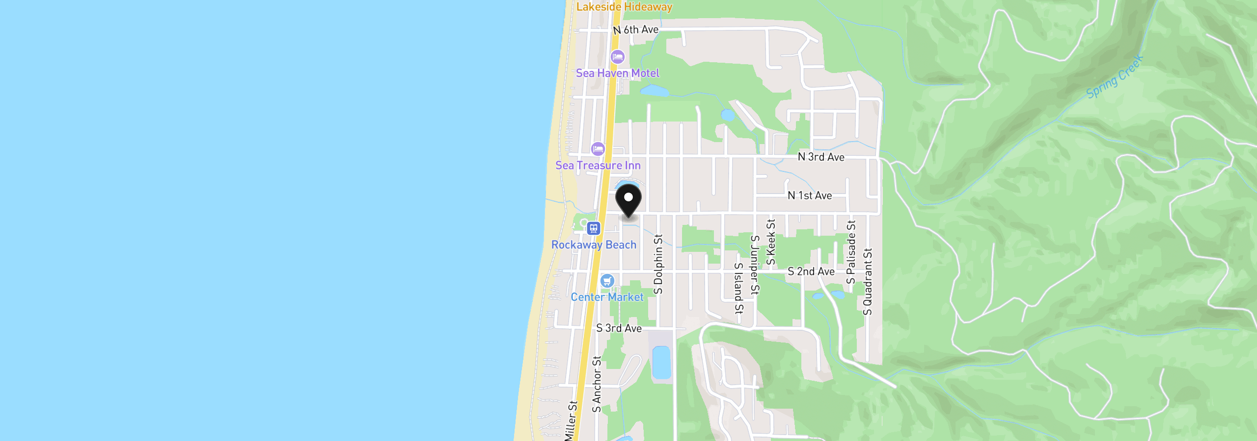 Map showing the location of 114 S Beacon St, Rockaway Beach, OR 97136
