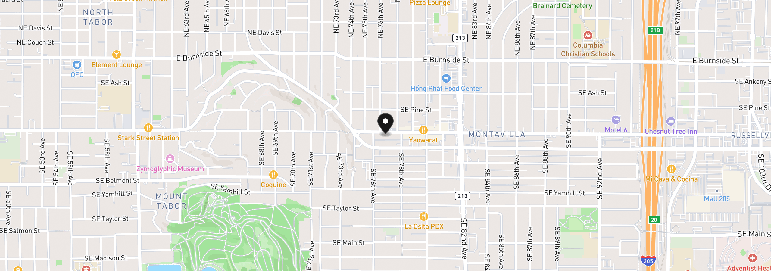 Map showing the location of 7700 SE Stark St, Portland, OR 97215