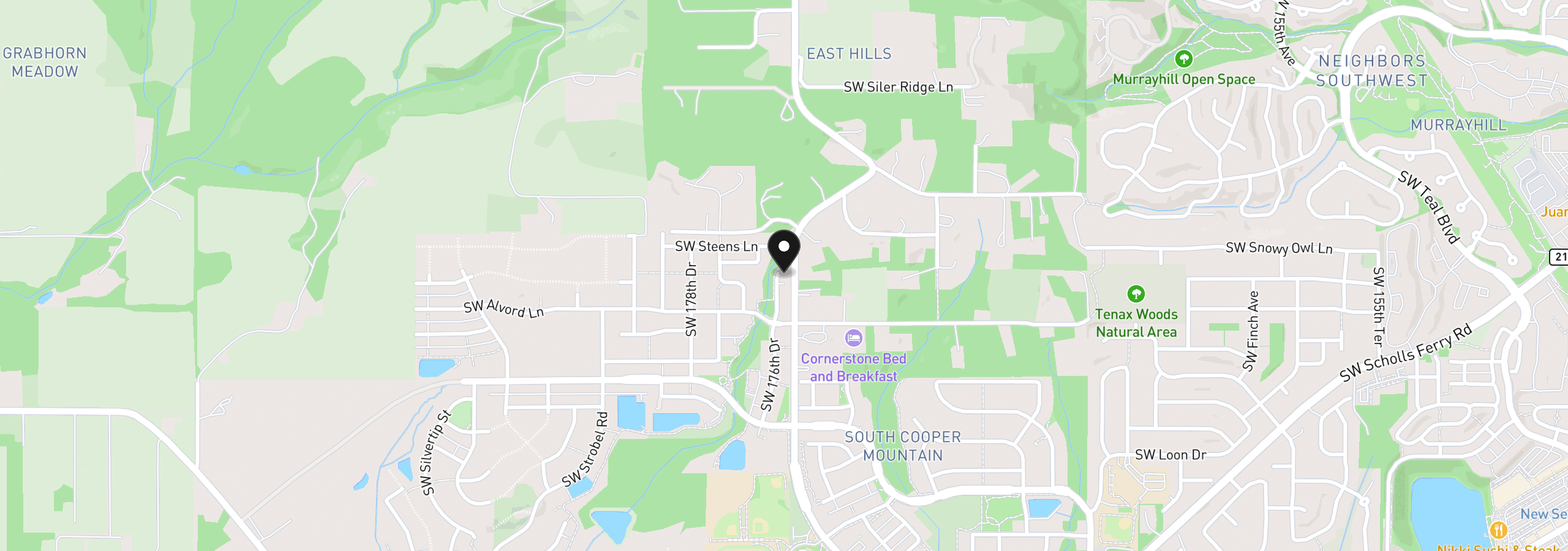 Map showing the location of 11721 SW Hayrick Ter, Beaverton, OR 97007