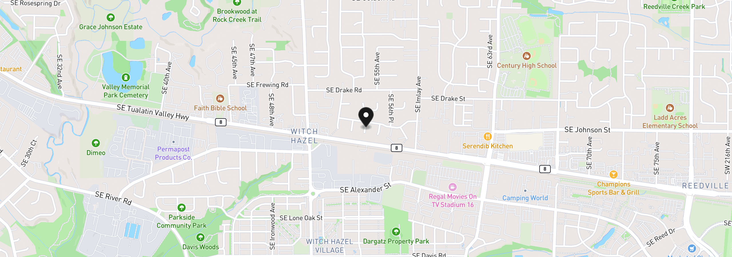 Map showing the location of 2444 SE 55th Ave, Hillsboro, OR 97123
