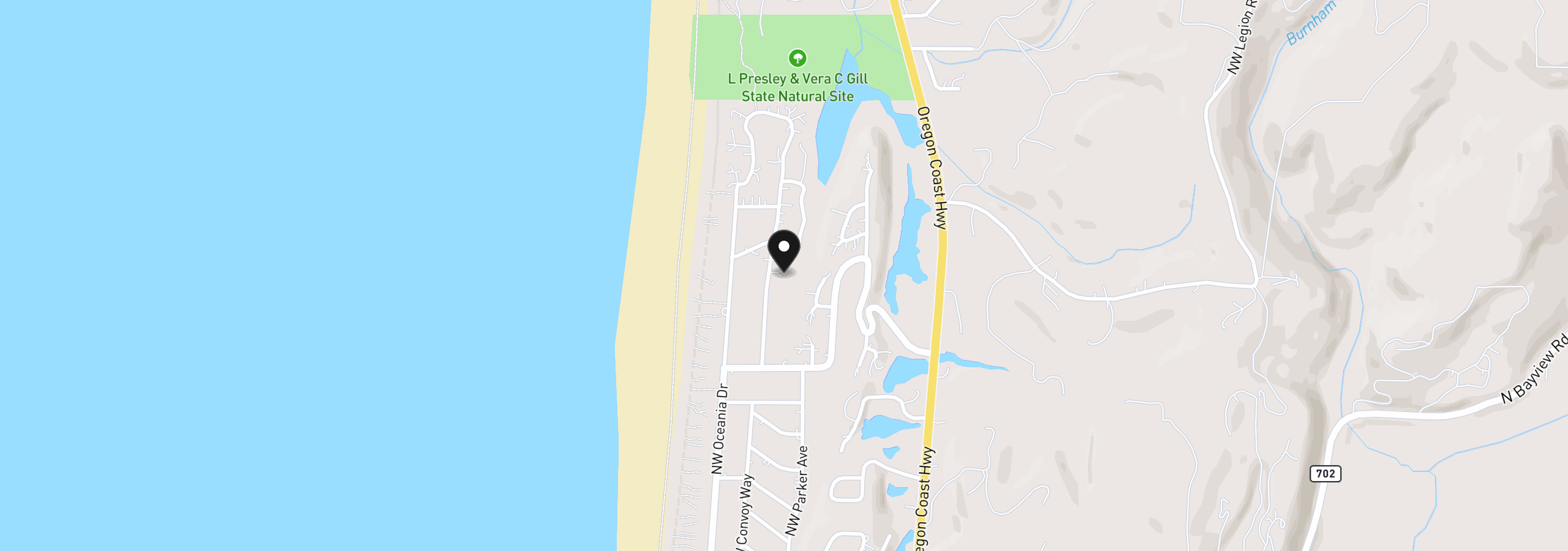 Map showing the location of 3413 NW Hidden Lake Dr, Waldport, OR 97394