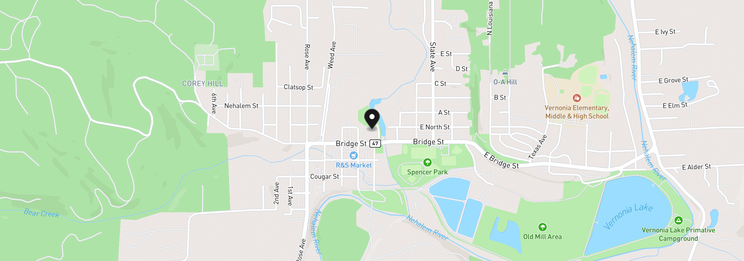 Map showing the location of 875 Park Dr, Vernonia, OR 97064