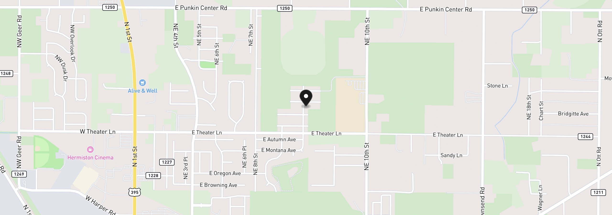 Map showing the location of 900 E Maple Brook Ave, Hermiston, OR 97838