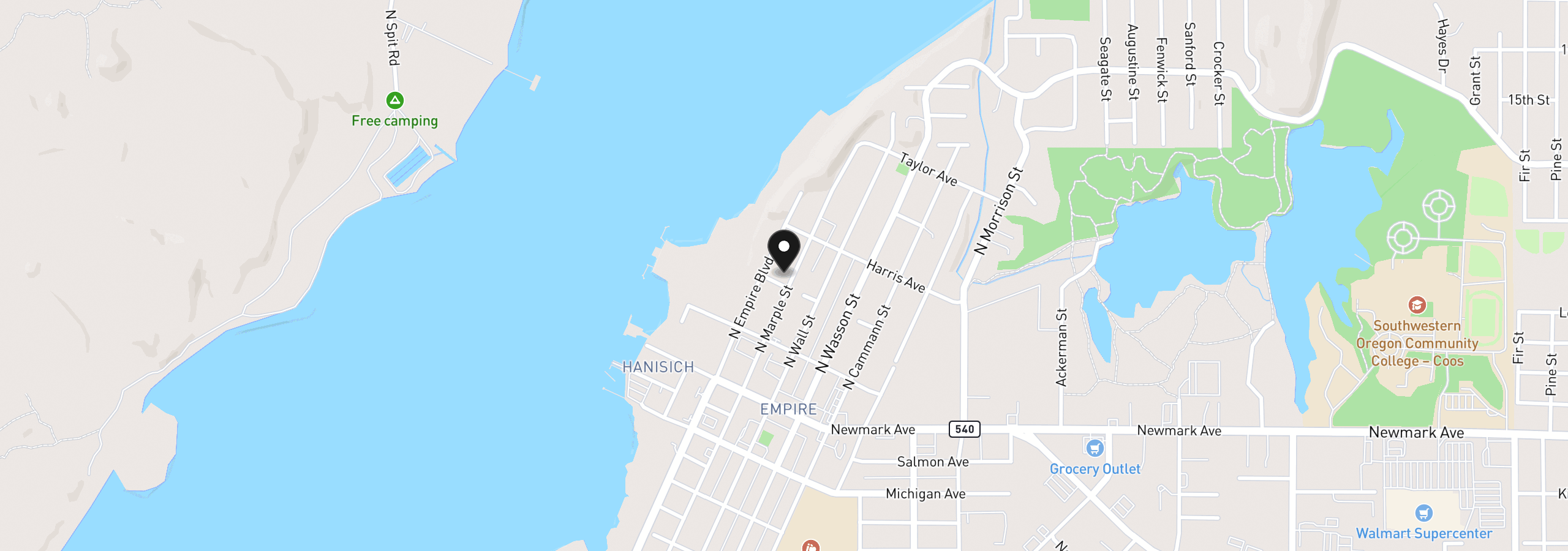Map showing the location of 333 N Empire Blvd, Coos Bay, OR 97420
