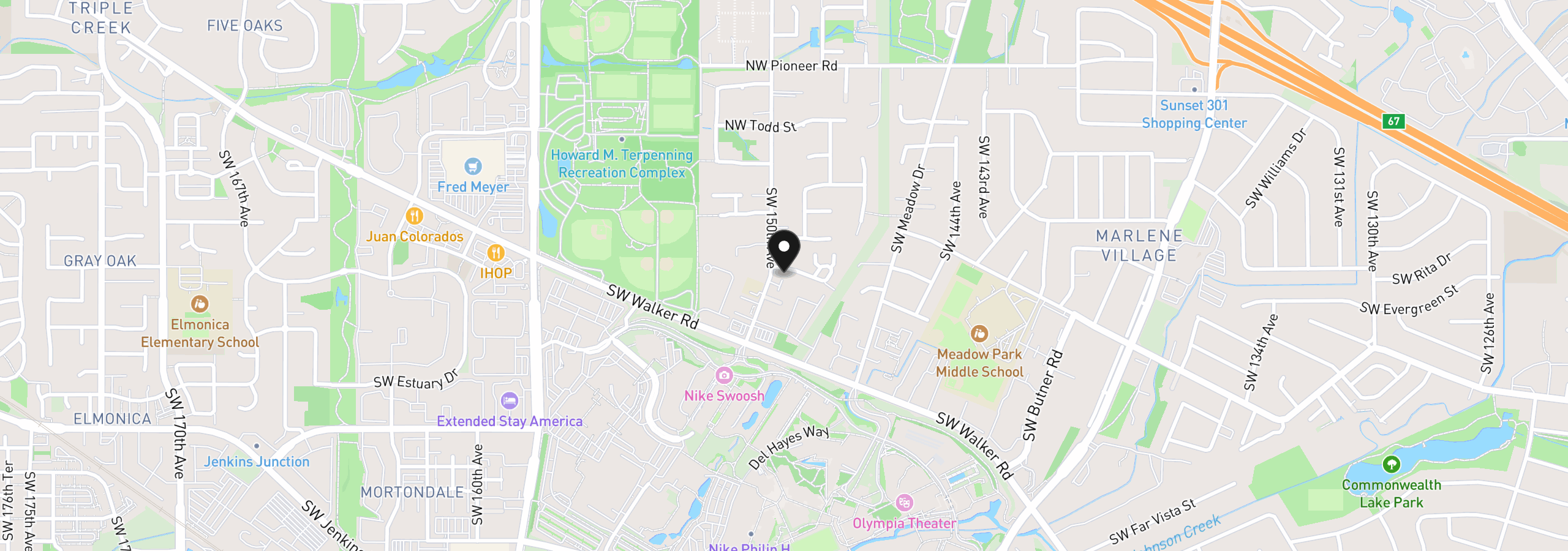 Map showing the location of 14980 SW Conor Cir, Beaverton, OR 97006
