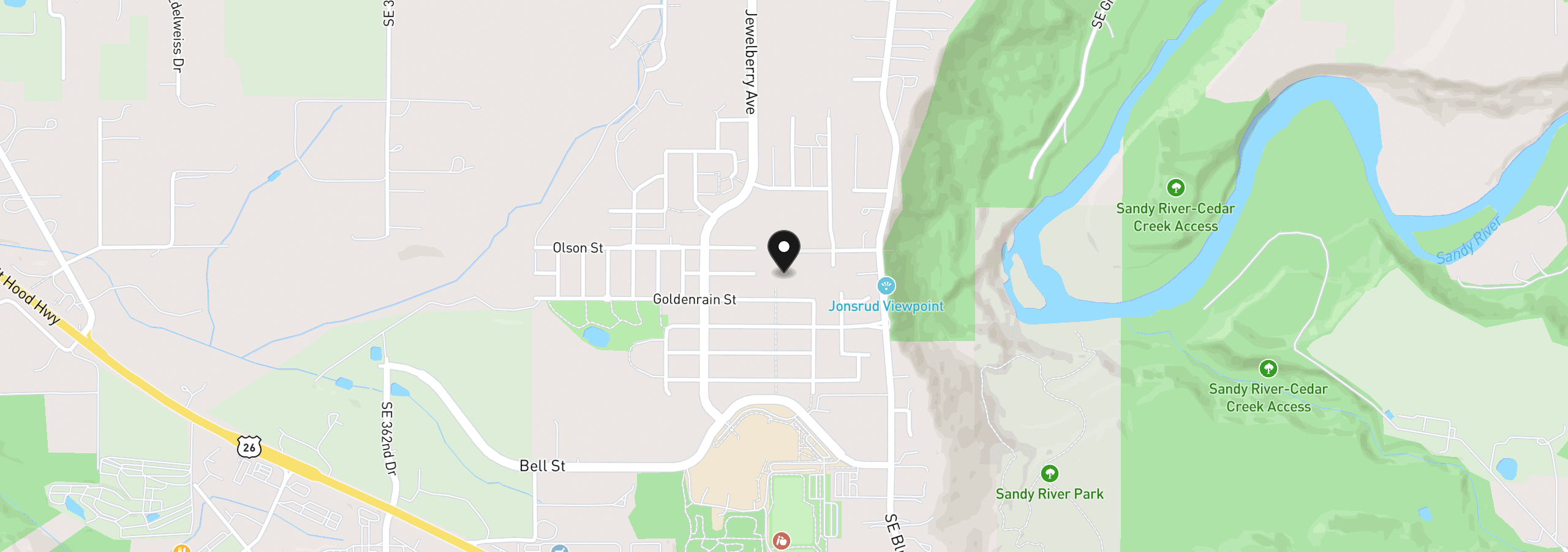 Map showing the location of SE Jewelberry Ave, Sandy, OR 97055