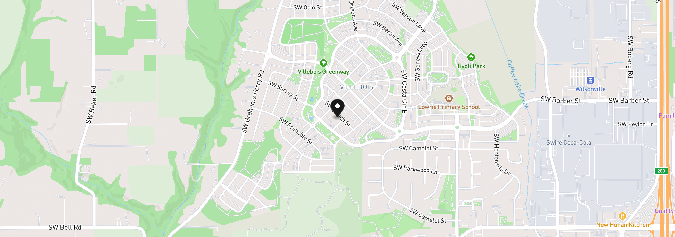 Map showing the location of 11488 SW Zurich St, Wilsonville, OR 97070