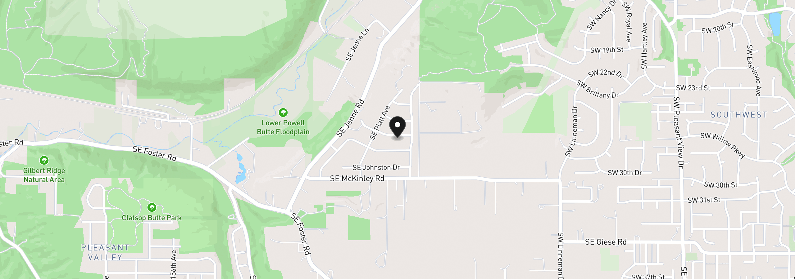 Map showing the location of 17131 SE Manley St, Portland, OR 97236