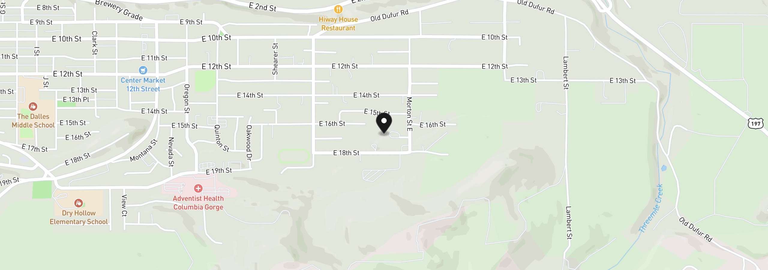 Map showing the location of E 17th St, The Dalles, OR 97058