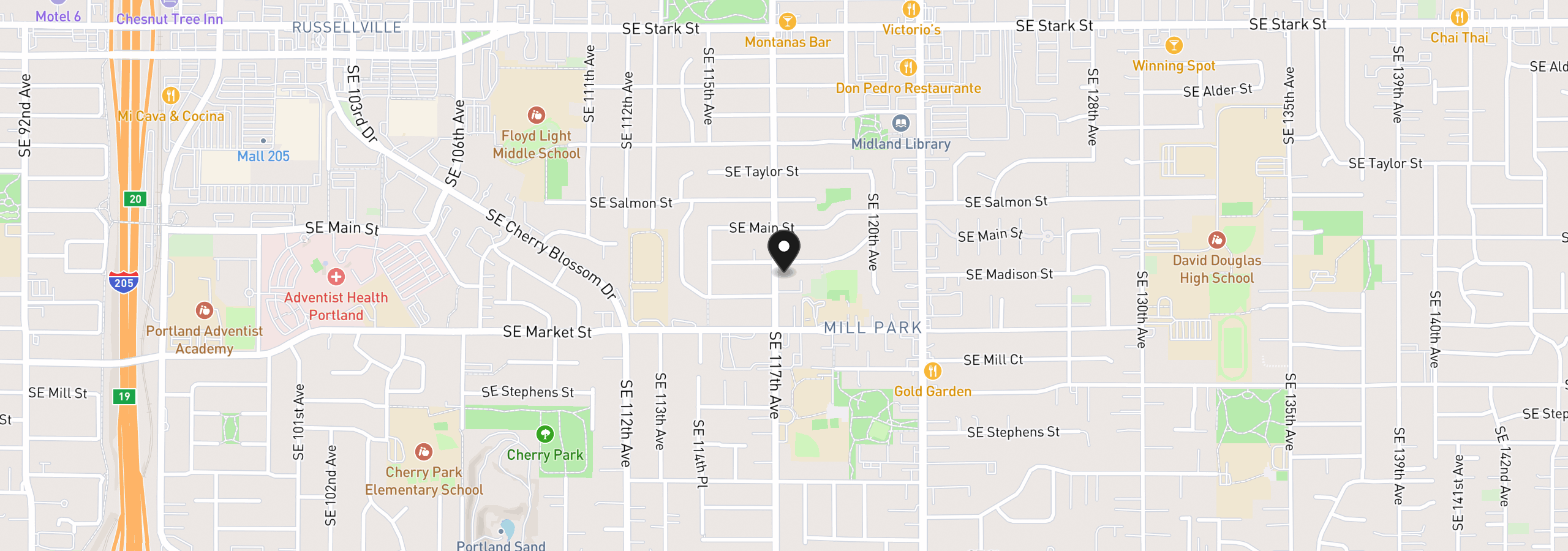 Map showing the location of 1420 SE 117th Ave, Portland, OR 97216