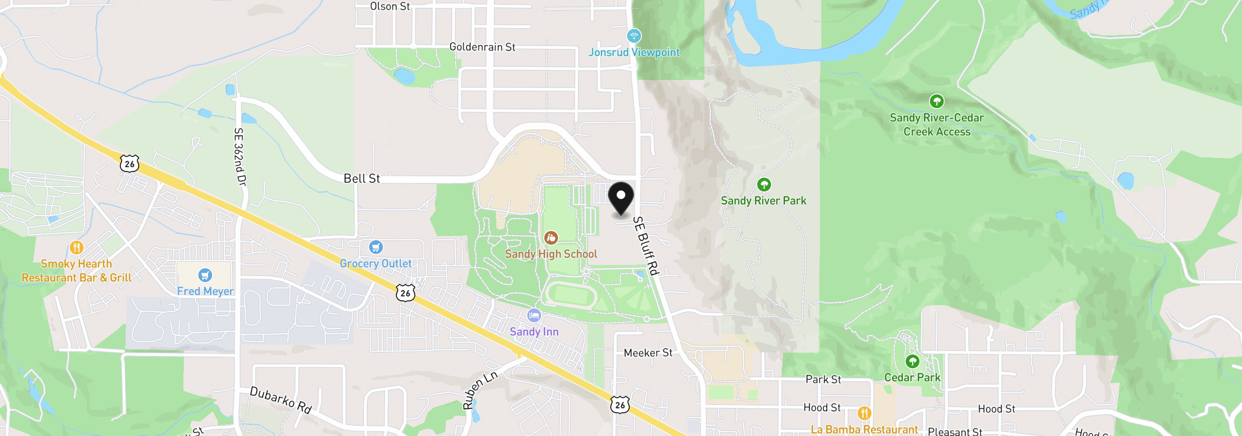 Map showing the location of 16455 SE Bluff Rd, Sandy, OR 97055