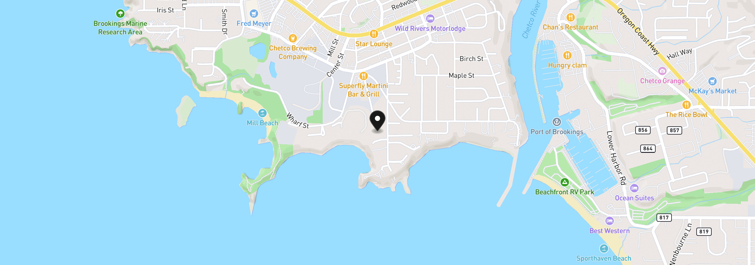 Map showing the location of 7205 Edge Cliff Dr, Brookings, OR 97415
