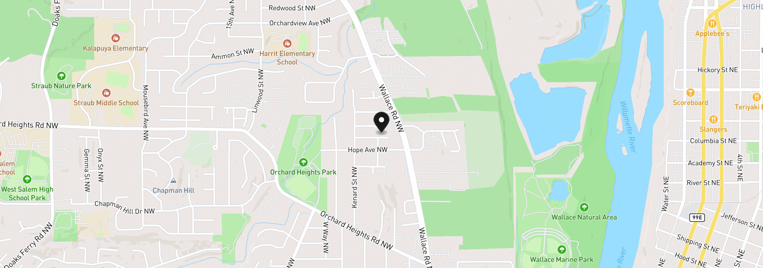 Map showing the location of 875 Jev Ct, Salem, OR 97304