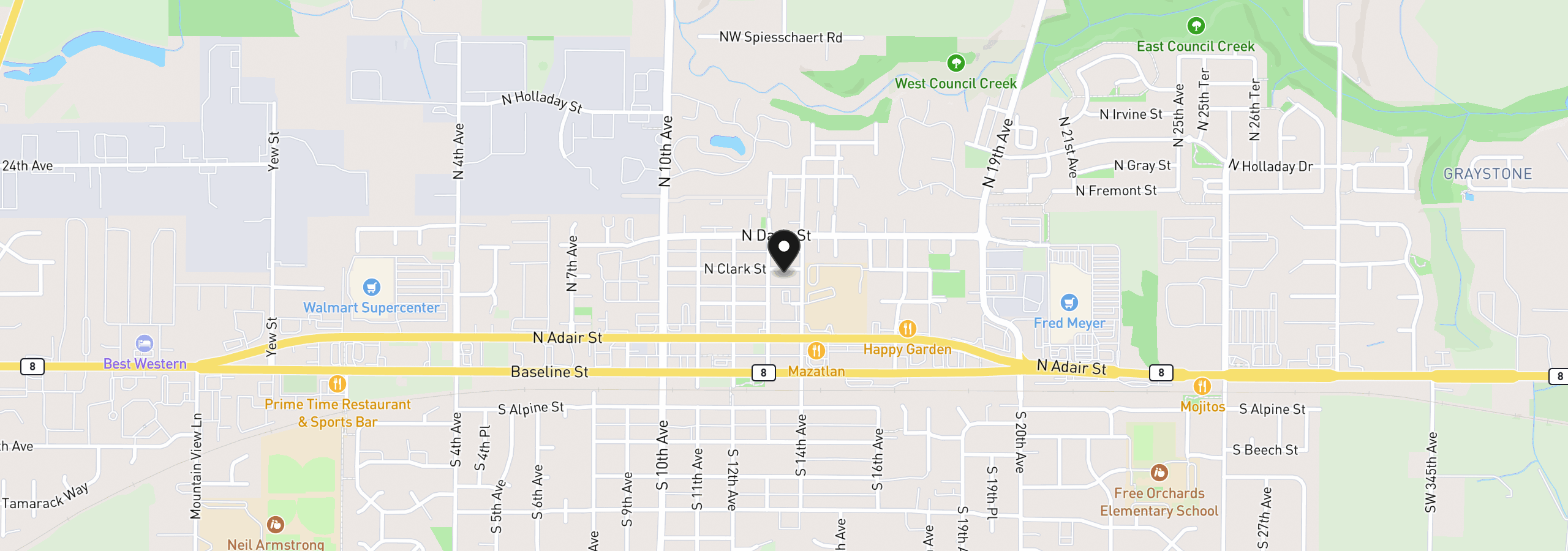 Map showing the location of 1341 N Clark St, Cornelius, OR 97113