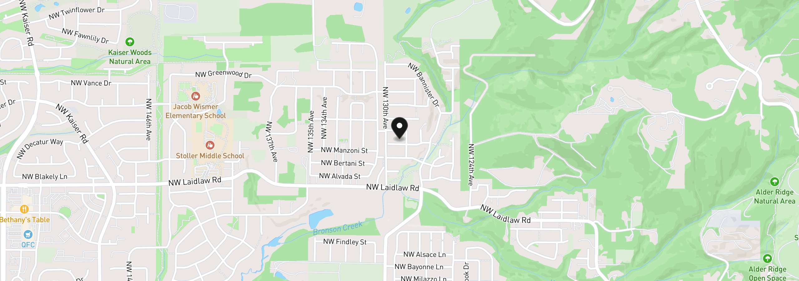 Map showing the location of 12931 NW Kyla Ln, Portland, OR 97229