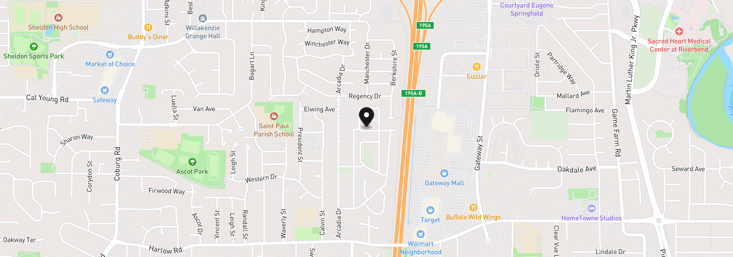 Map showing the location of 3700 Babcock Ln 87, Eugene, OR 97401