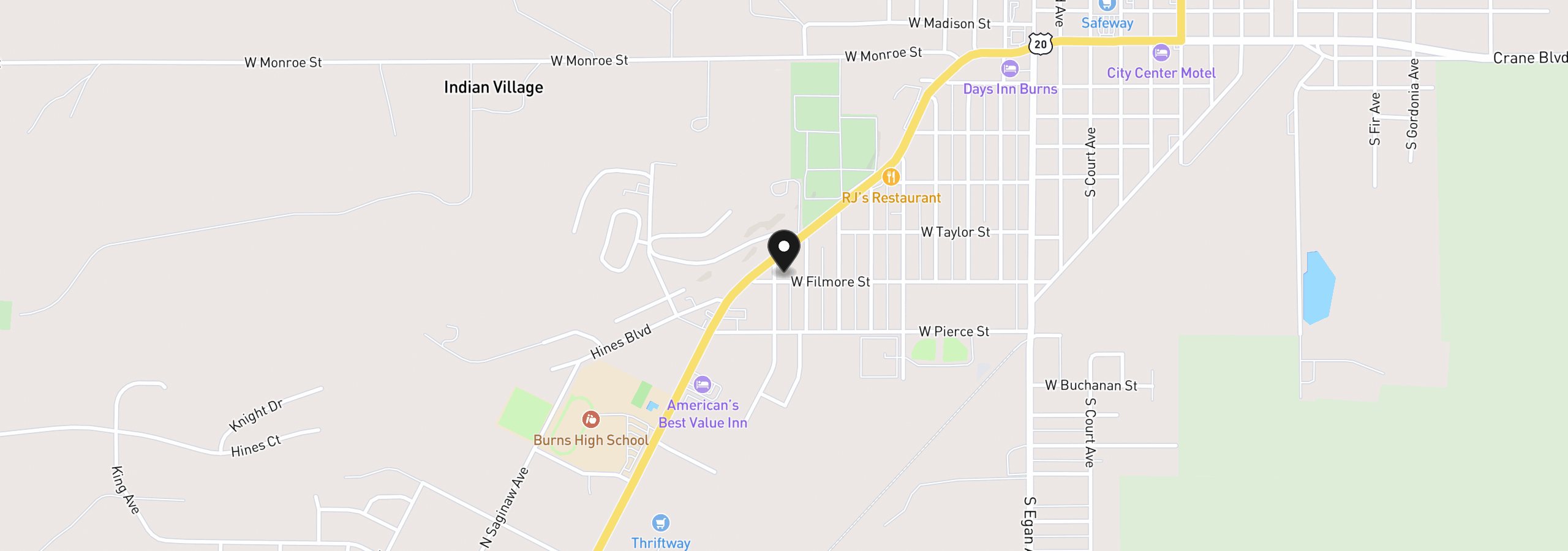 Map showing the location of 1292 W Fillmore St, Burns, OR 97720