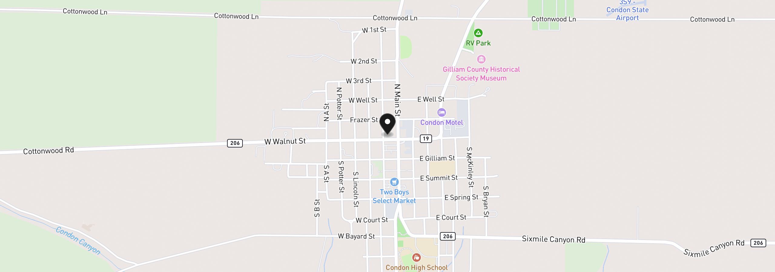 Map showing the location of 112 N Oregon, Condon, OR 97823