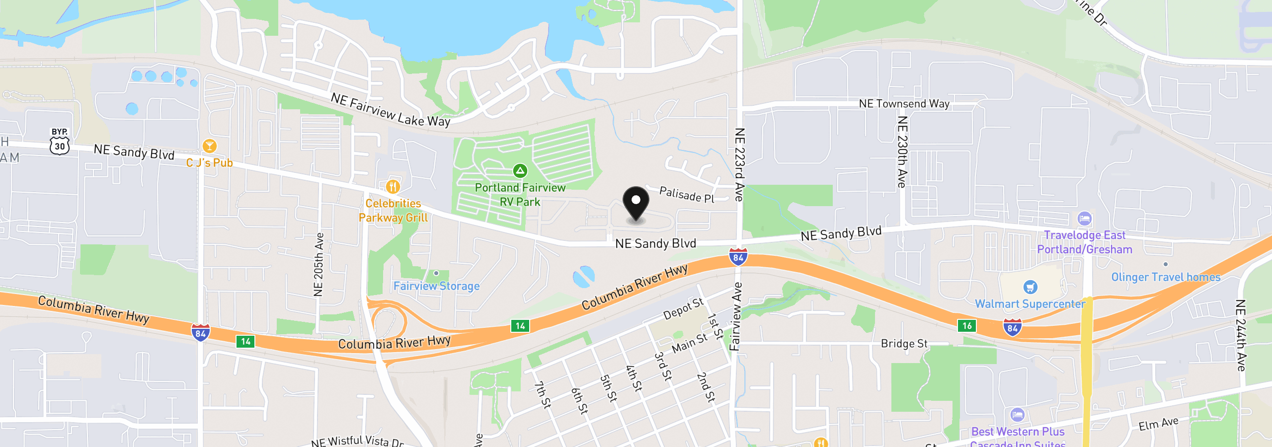 Map showing the location of 21837 NE Larkspur Ln, Fairview, OR 97024