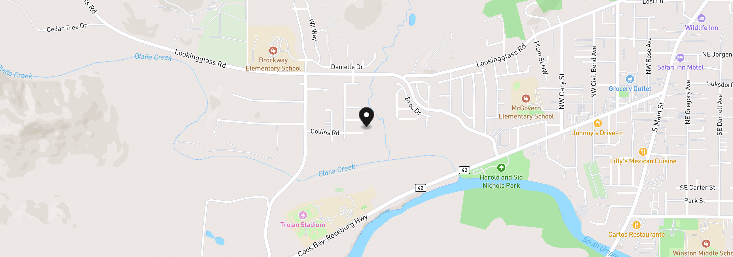 Map showing the location of 158 Collins Ct, Winston, OR 97496