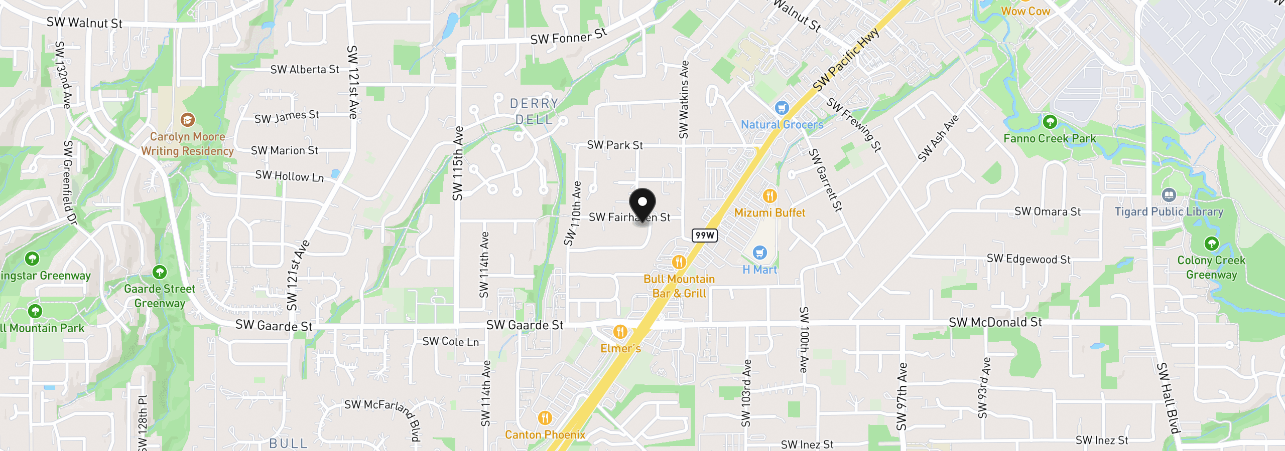 Map showing the location of 10690 SW Fairhaven St, Portland, OR 97223