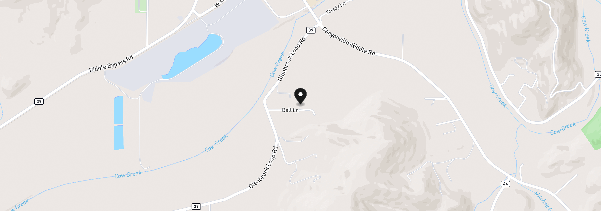 Map showing the location of 238 Ball Ln, Riddle, OR 97469
