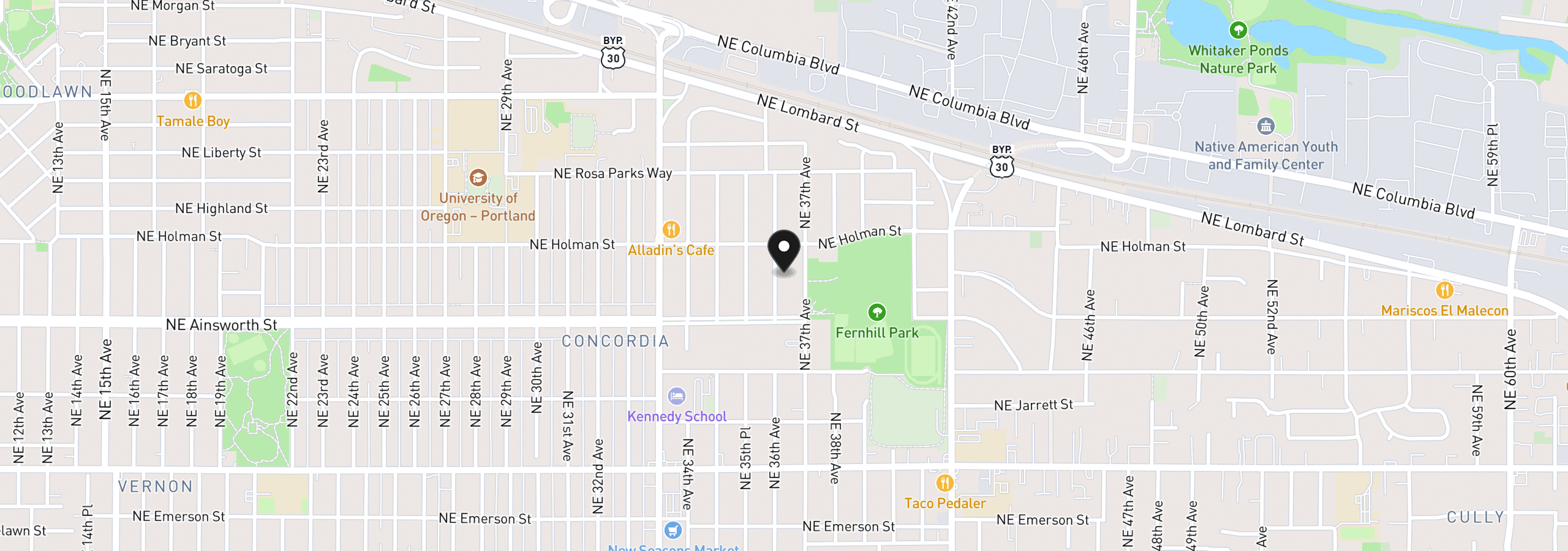 Map showing the location of 6126 NE 36th Ave, Portland, OR 97211