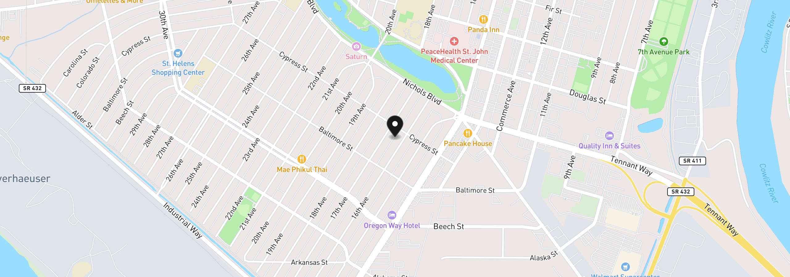 Map showing the location of 551 16th Ave, Longview, Wa 98632