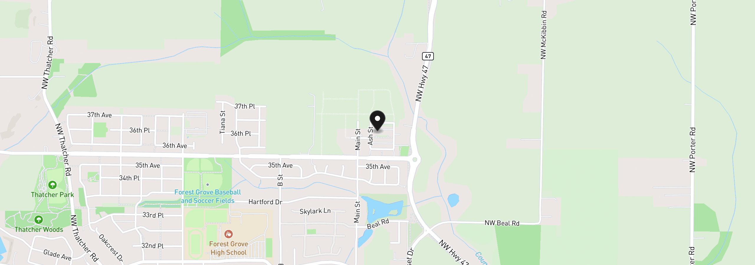 Map showing the location of 2108 Myrtle Ln Lot 86, Forest Grove, OR 97116