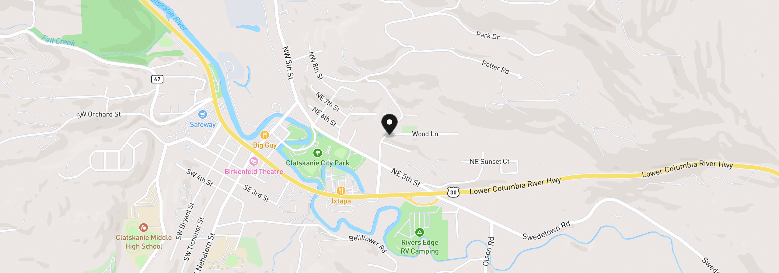 Map showing the location of 710 Wood Ln, Clatskanie, OR 97016