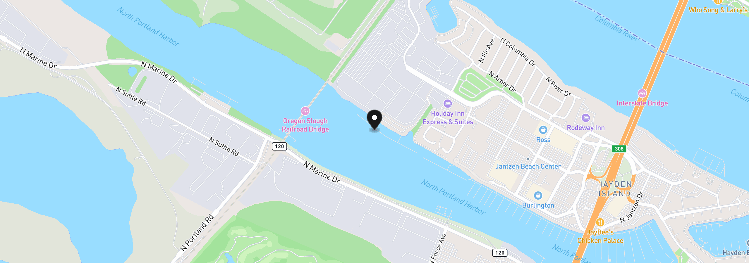 Map showing the location of 2630 N Hayden Island Dr 17, Portland, OR 97217