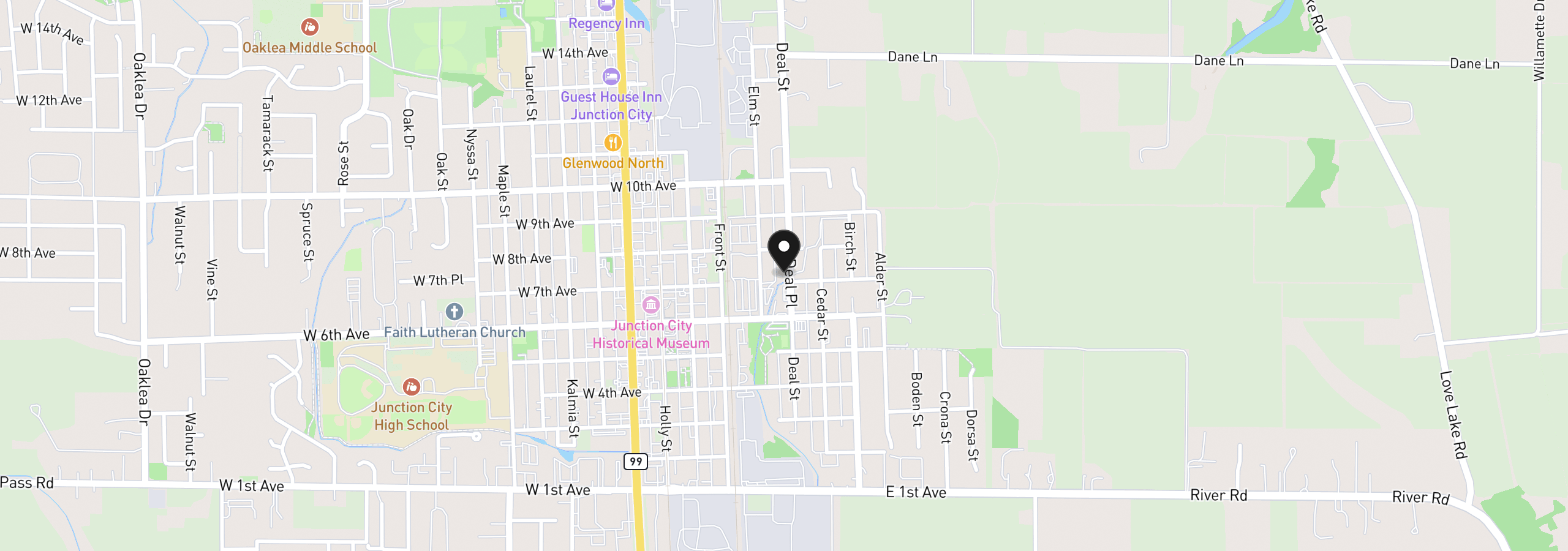 Map showing the location of 715 Deal St, Junction City, OR 97448