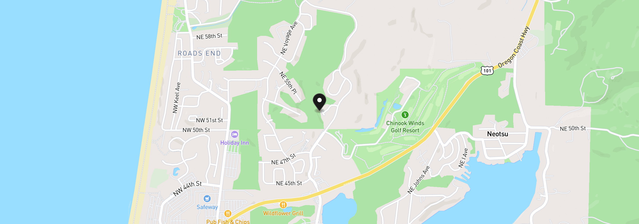 Map showing the location of 3049 NE Cascara Ct, Lincoln City, OR 97367