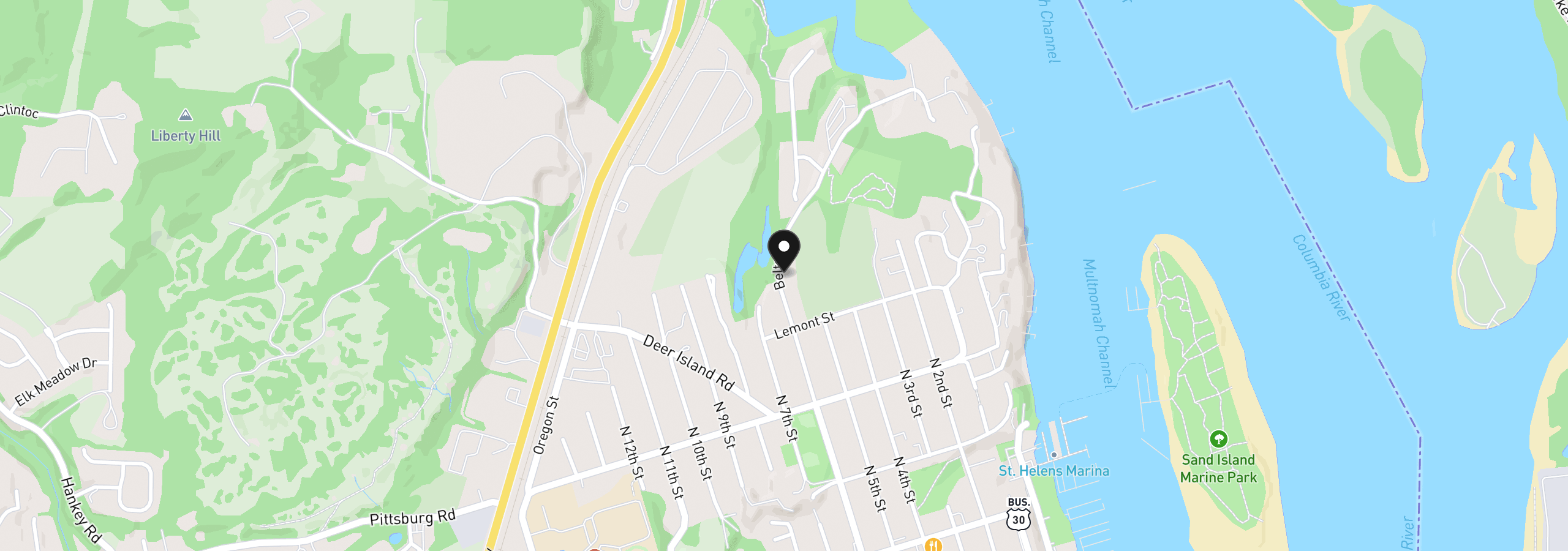 Map showing the location of 474 N 6th St, St. Helens, OR 97051