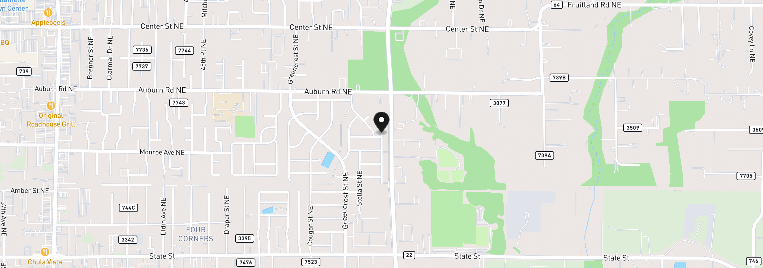 Map showing the location of 444 Reno St NE, Salem, OR 97301