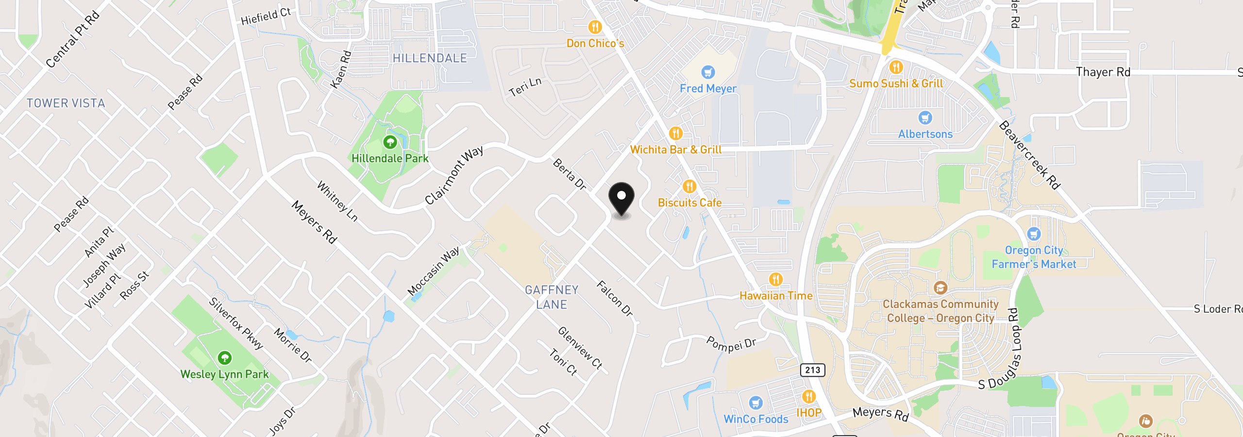 Map showing the location of 13548 Gaffney Ln, Oregon City, OR 97045