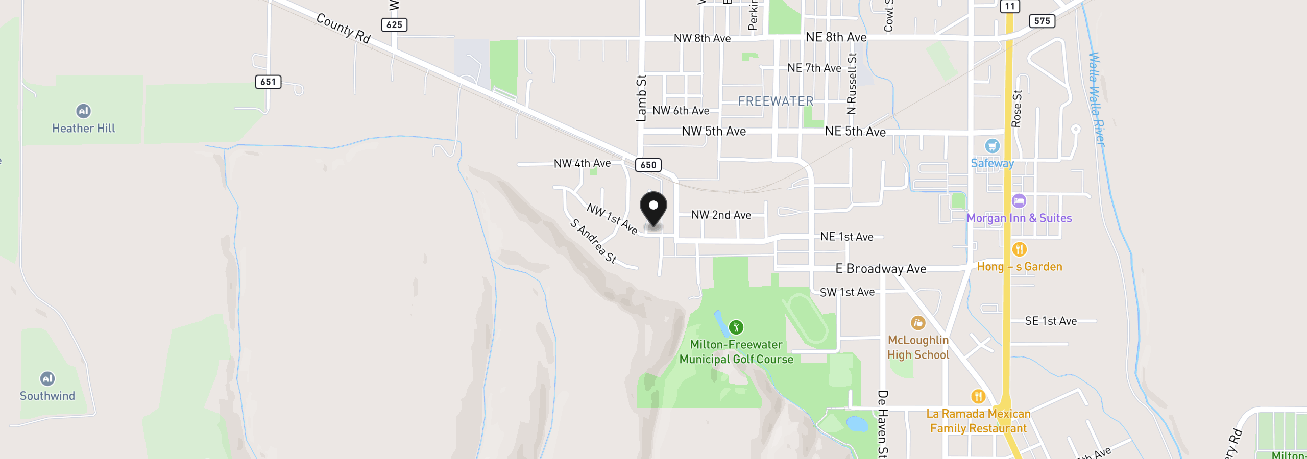 Map showing the location of 512 NW 1st Ave, Milton-Freewater, OR 97862