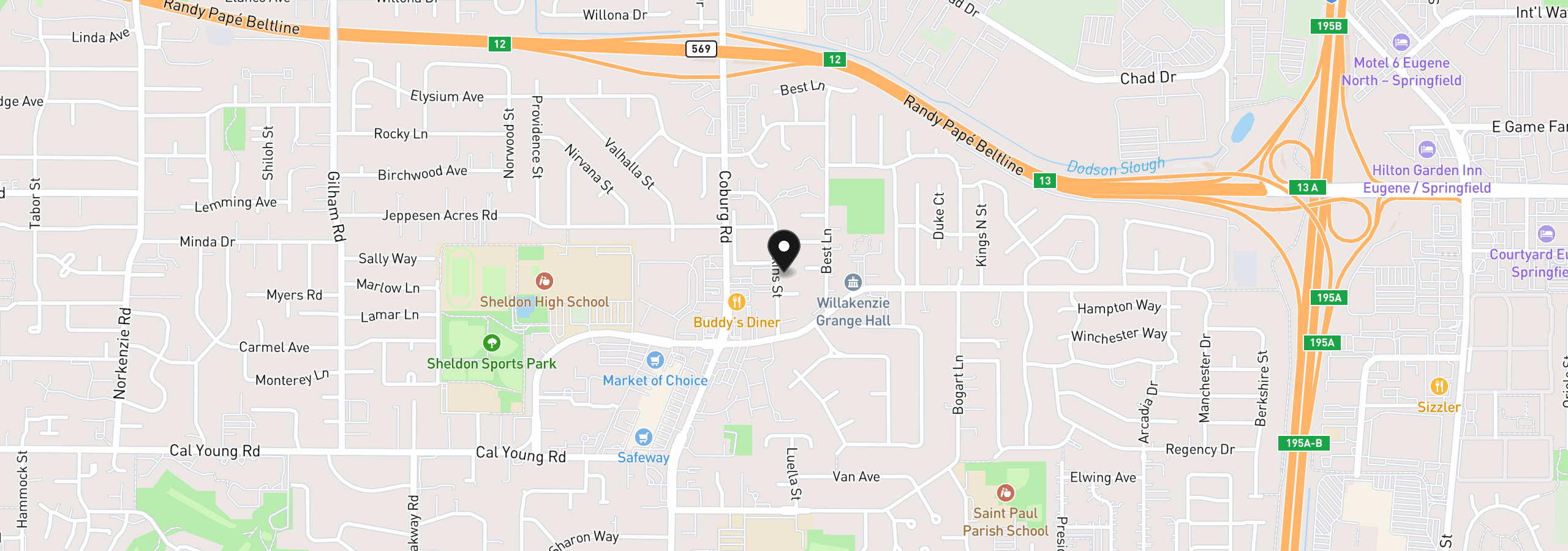 Map showing the location of 1665 Adkins St, Eugene, OR 97401