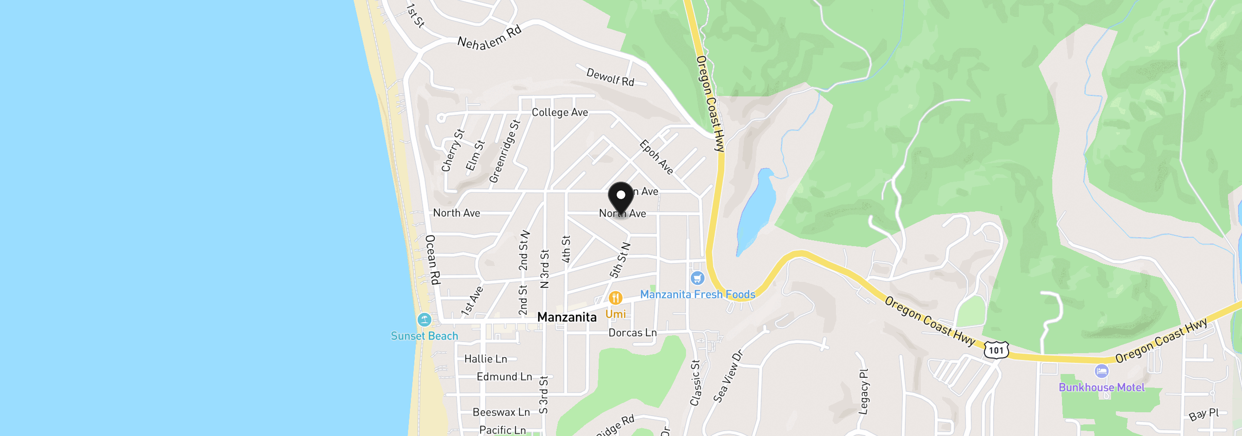Map showing the location of 470 North Ave, Manzanita, OR 97130